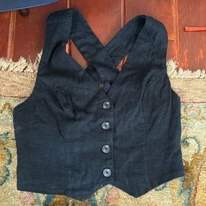 Abercrombie and fitch black linen cross back button vest